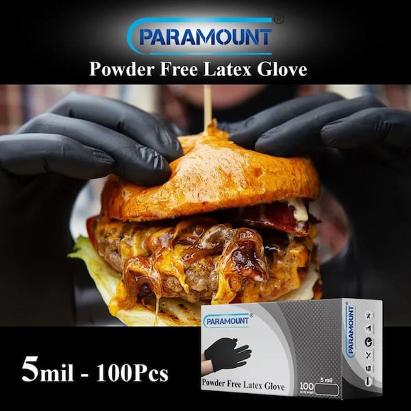 Paramount100L, Latex Disposable Gloves, 6 Mil Palm, Latex, Powder-Free, XL, 1 PK, Black